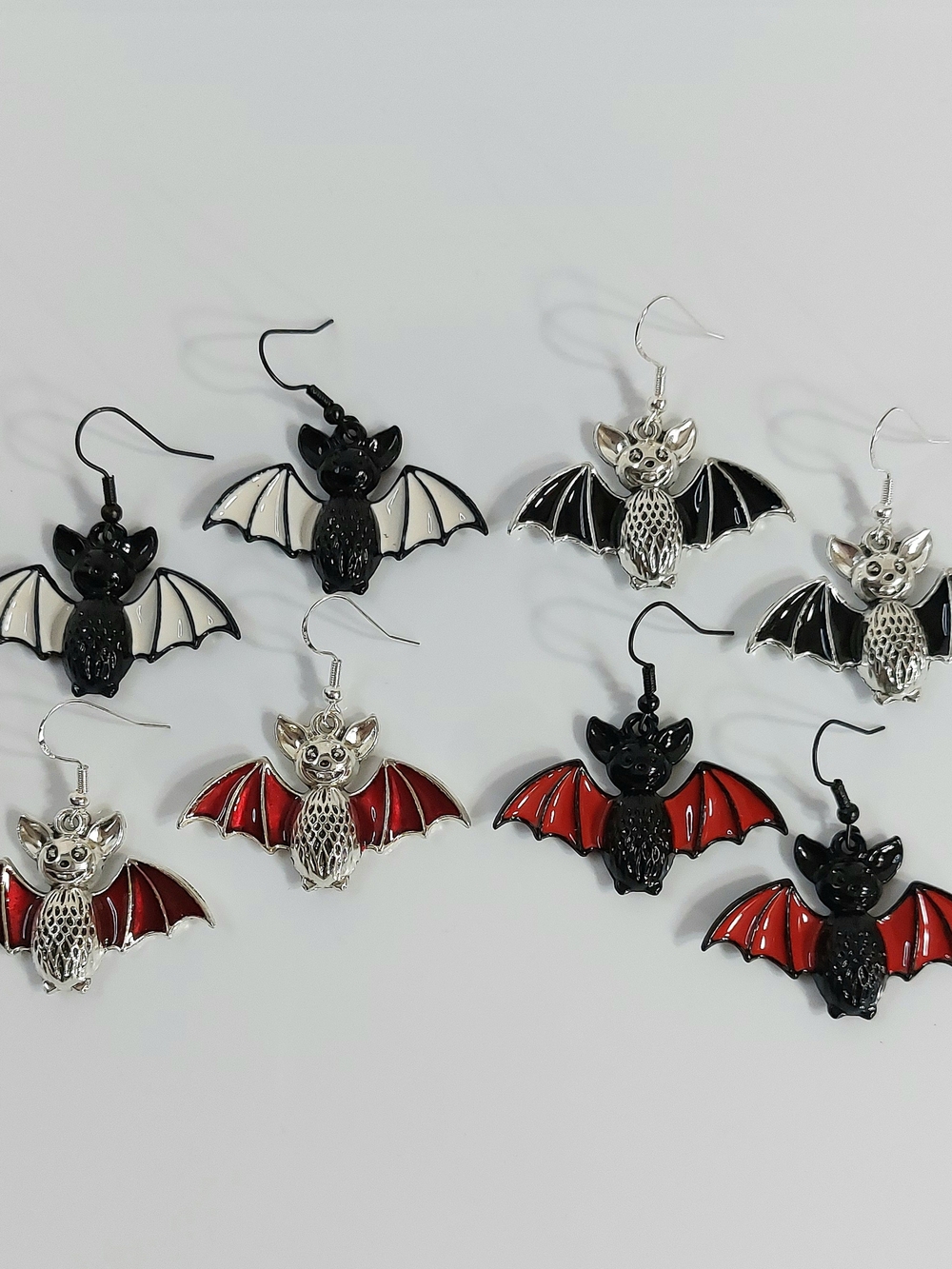 Bat Dangle Earrings - Red, Black, White - Women's Halloween Jewelry